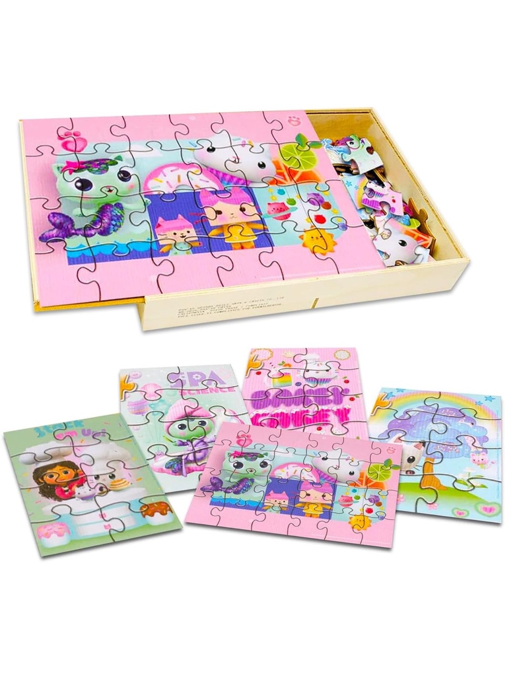 Gabby's Dollhouse Wood Puzzle Set - with 5 Wooden Puzzles